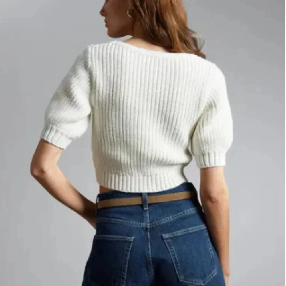 & OTHER STORIES Cropped Sweetheart Bustier Knit Top in cream size Medium - Picture 10 of 11